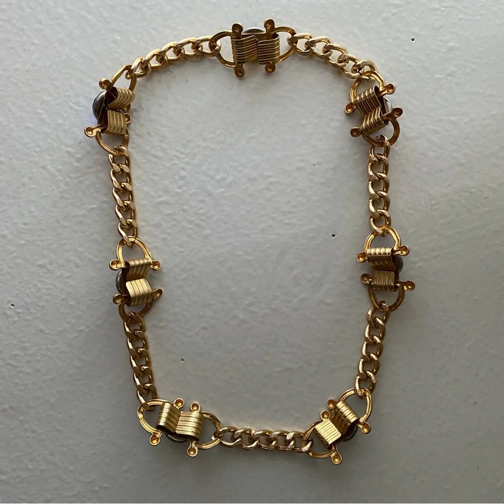 Vintage Gold Chain Necklace with Blue Accents - Picture 2 of 3